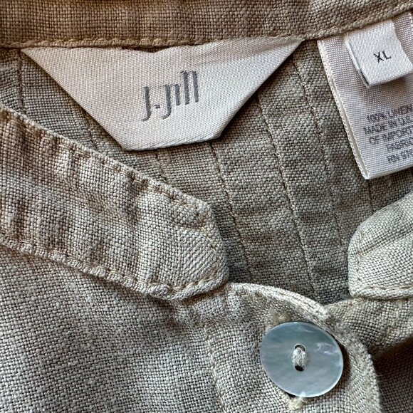 J. Jill Womens XL Top Linen Tunic Button Long Sleeve Tan Bohemian Hippie - Picture 6 of 8